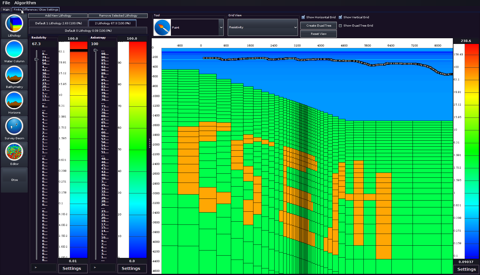 CSEMoMatic modelling a resistive "CSEM" body in a conductive earth with strong bathymetry